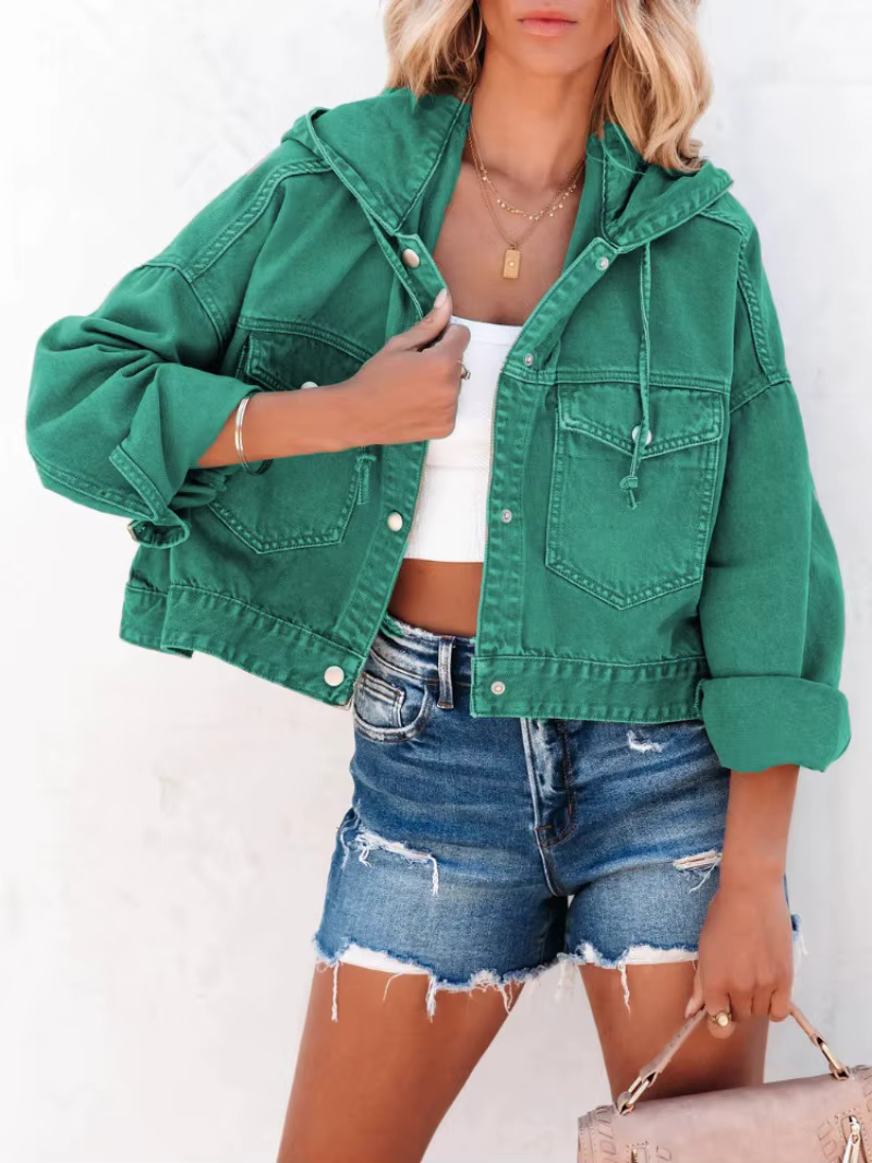 Veste en jean à capuche pour femme