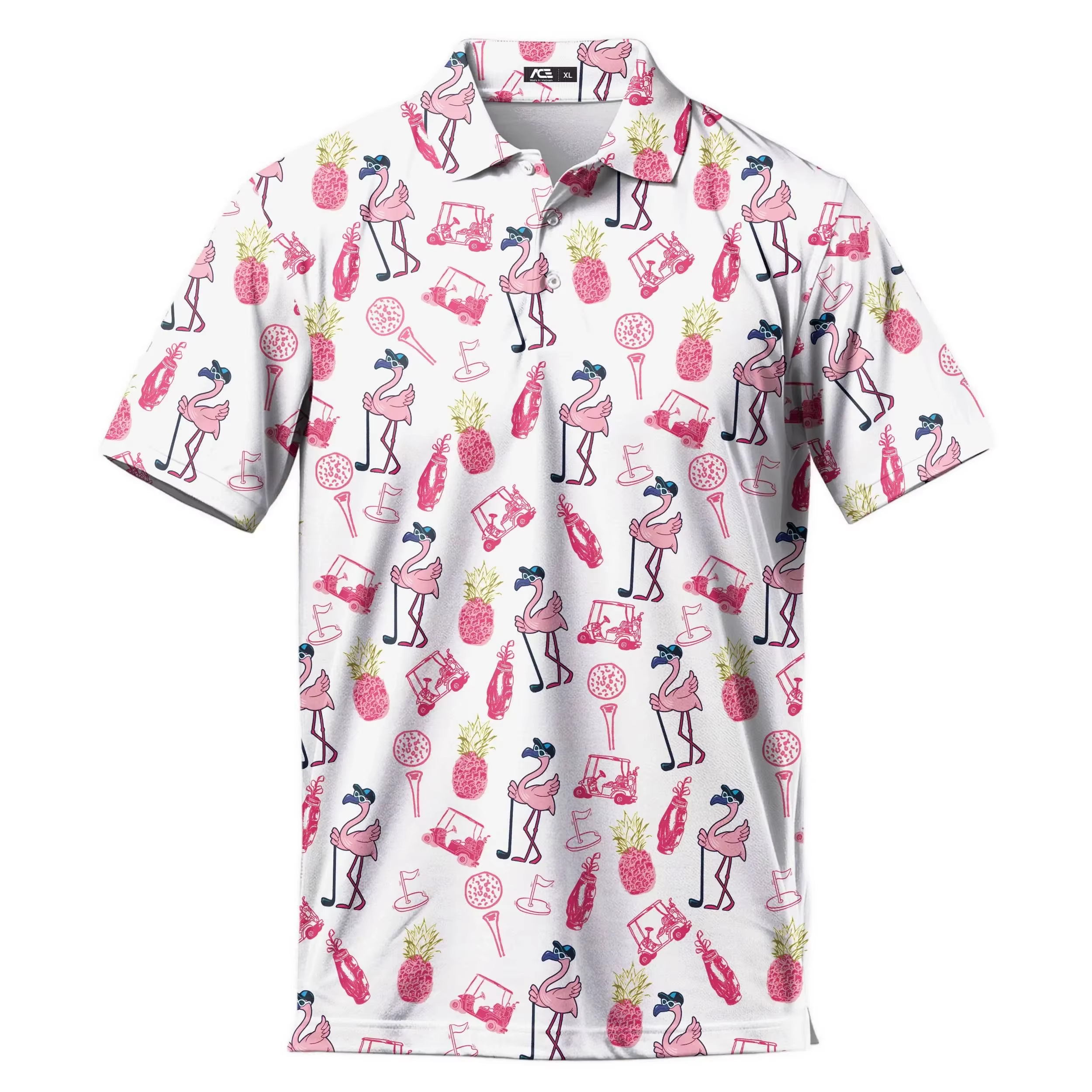 Polos de Golf flamant rose drôle pour hommes