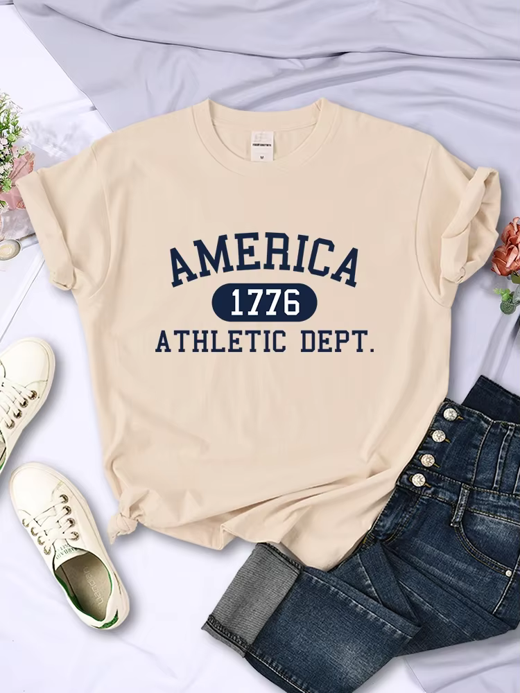 Amérique 1776 athlétique département lettre T-Shirt femme Sport décontracté haut court Cool Hip Hop T-Shirt doux respirant T-Shirt femmes