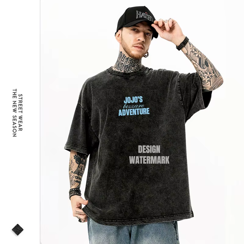 T-shirt Bandai JOJO Vintage Lavé S-Steel Ball Run T-shirts Oversize Zeppeli Gyro Manches Courtes Joestar Johnny Tops Tees Homme