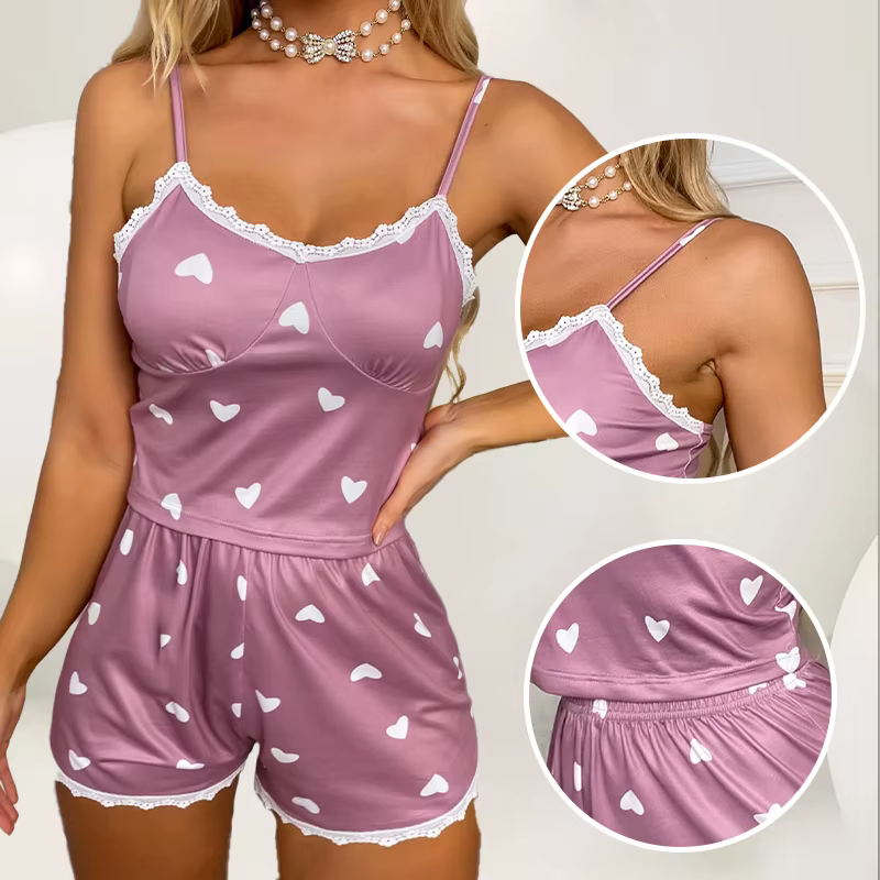 Haut et short College en dentelle à col en V pour femme
