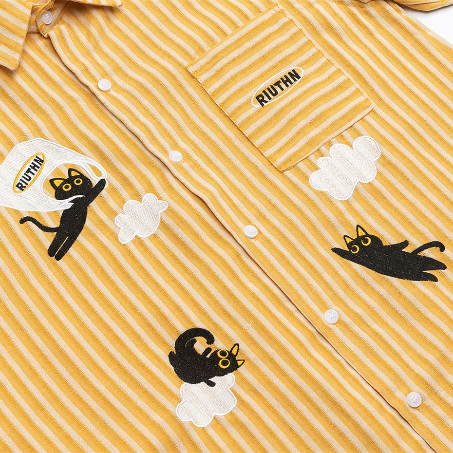 Chemises brodées avec motif de chat pour hommes