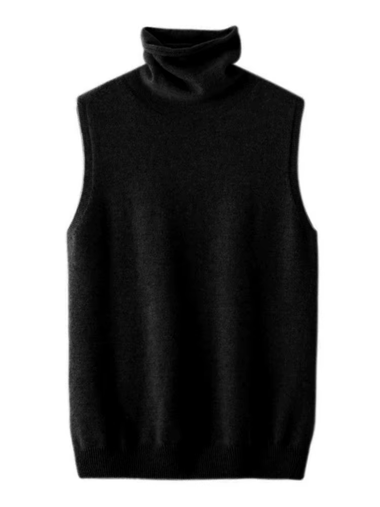 Femmes laine mérinos sans manches pulls col roulé pull gilet