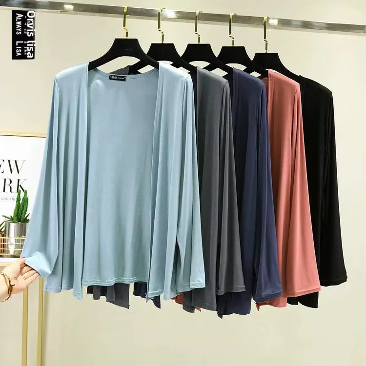 Nouvelle offre spéciale de la saison femmes à manches longues Modal coton coupe ajustée veste légère Cardigan ouvert printemps été mince vêtements d'extérieur Air