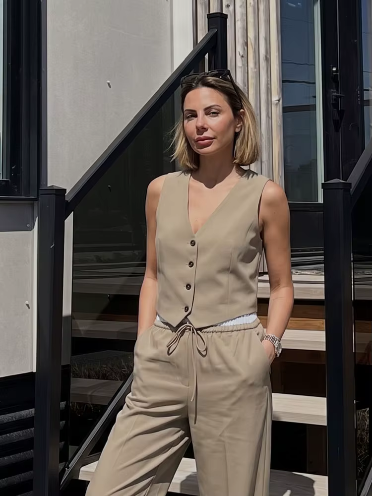 Ensemble pantalon élégant et décontracté marron pour femme