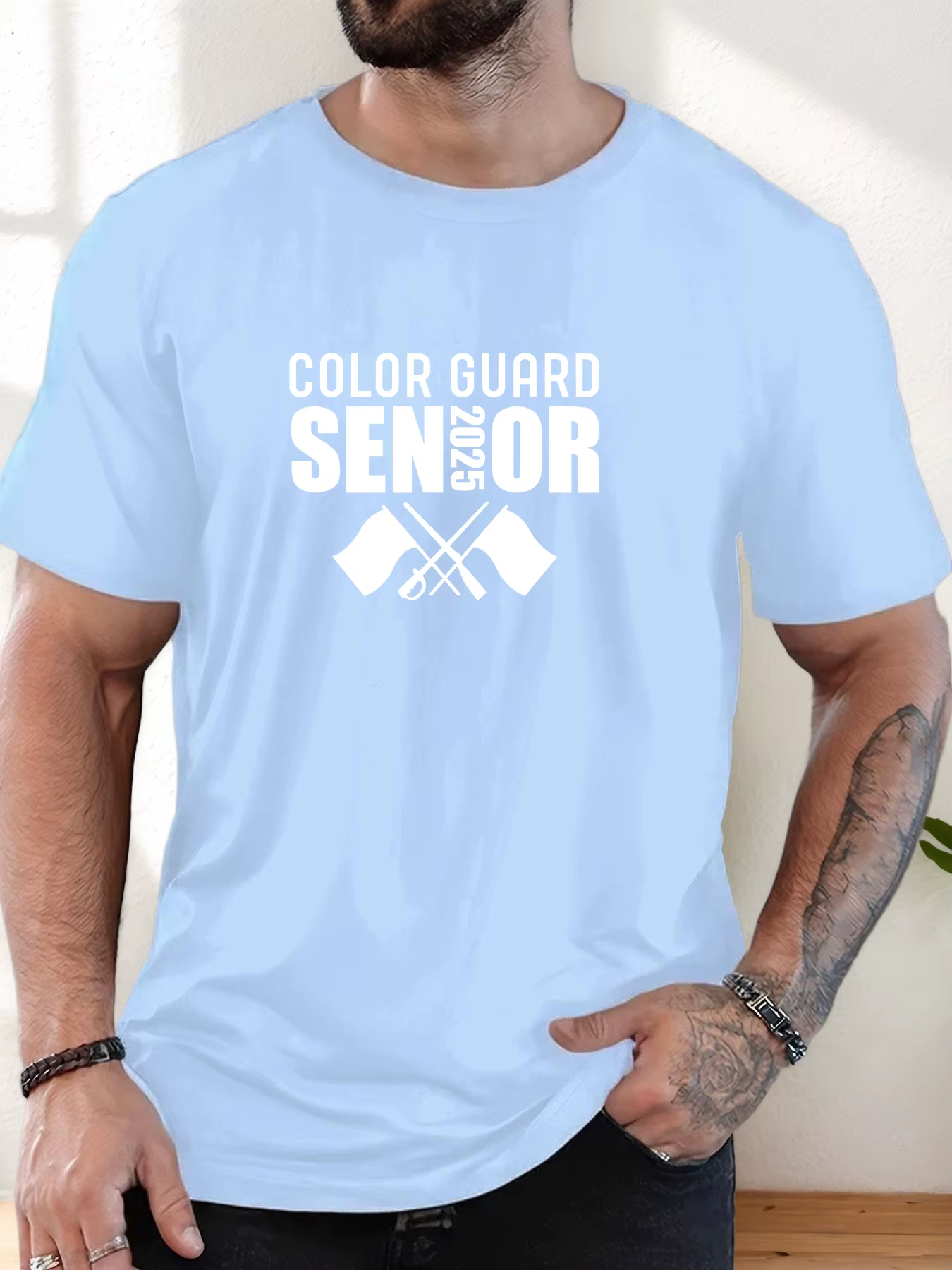 T-shirt court décontracté à col rond pour homme color guard senior 2025