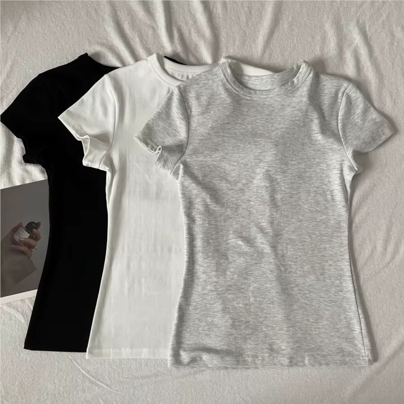 T-shirts en coton rose à col rond pour femmes