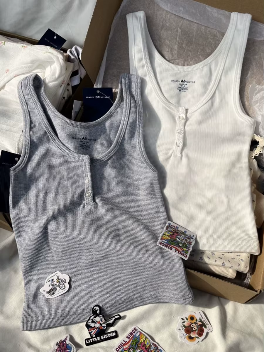 Débardeur côtelé slim femme été uni simple en coton à trois boutons sans manches décontracté vintage streetwear Y2K