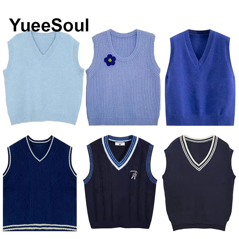 Gilet pull bleu uni Y2K pour femmes