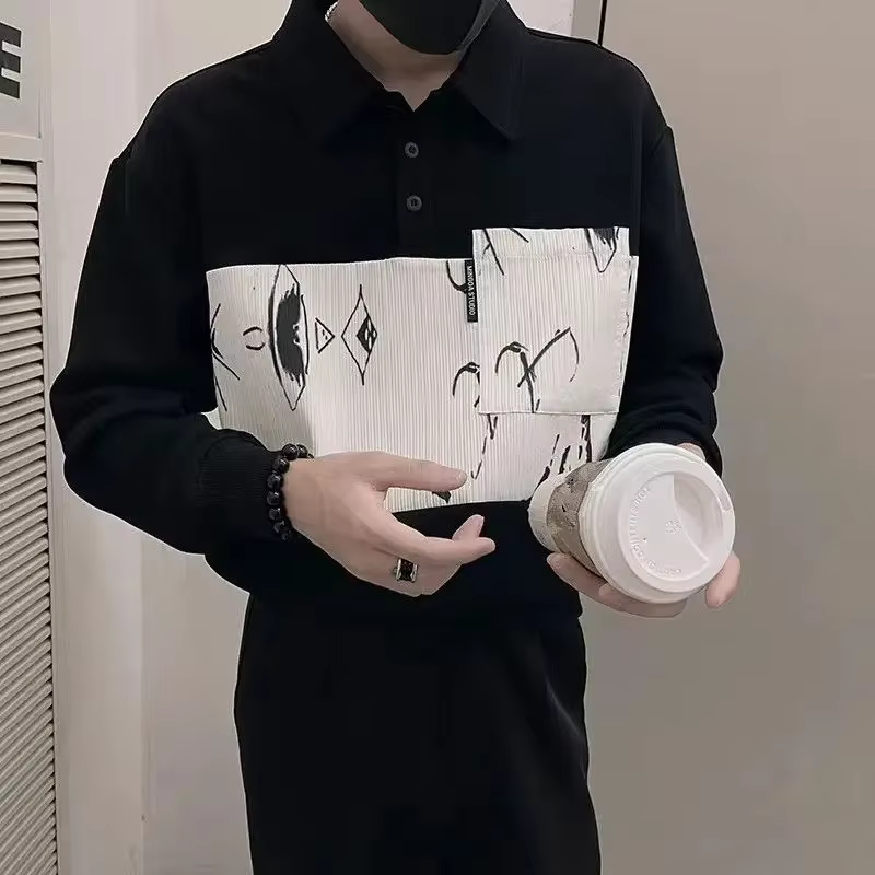 Homme sweat coupe ajustée Polo t-shirt pour hommes 100 ℅ Pulls serrés en coton imprimés de luxe des années 90