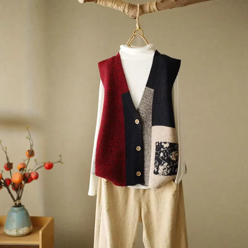 Gilet tricoté sans manches pour femme