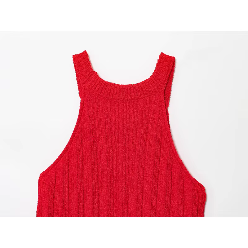 Gland sans manches tricoté gilet haut femmes col rond décontracté automne rouge hauts pullover