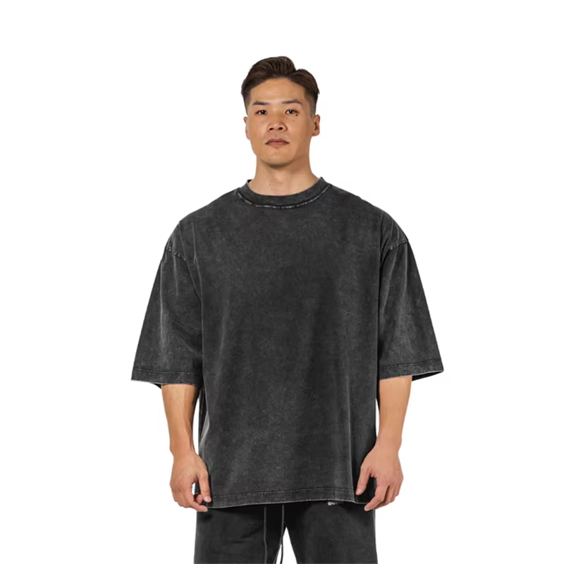 T-Shirt lavé 230G 100 coton solide surdimensionné ample Fitness hommes