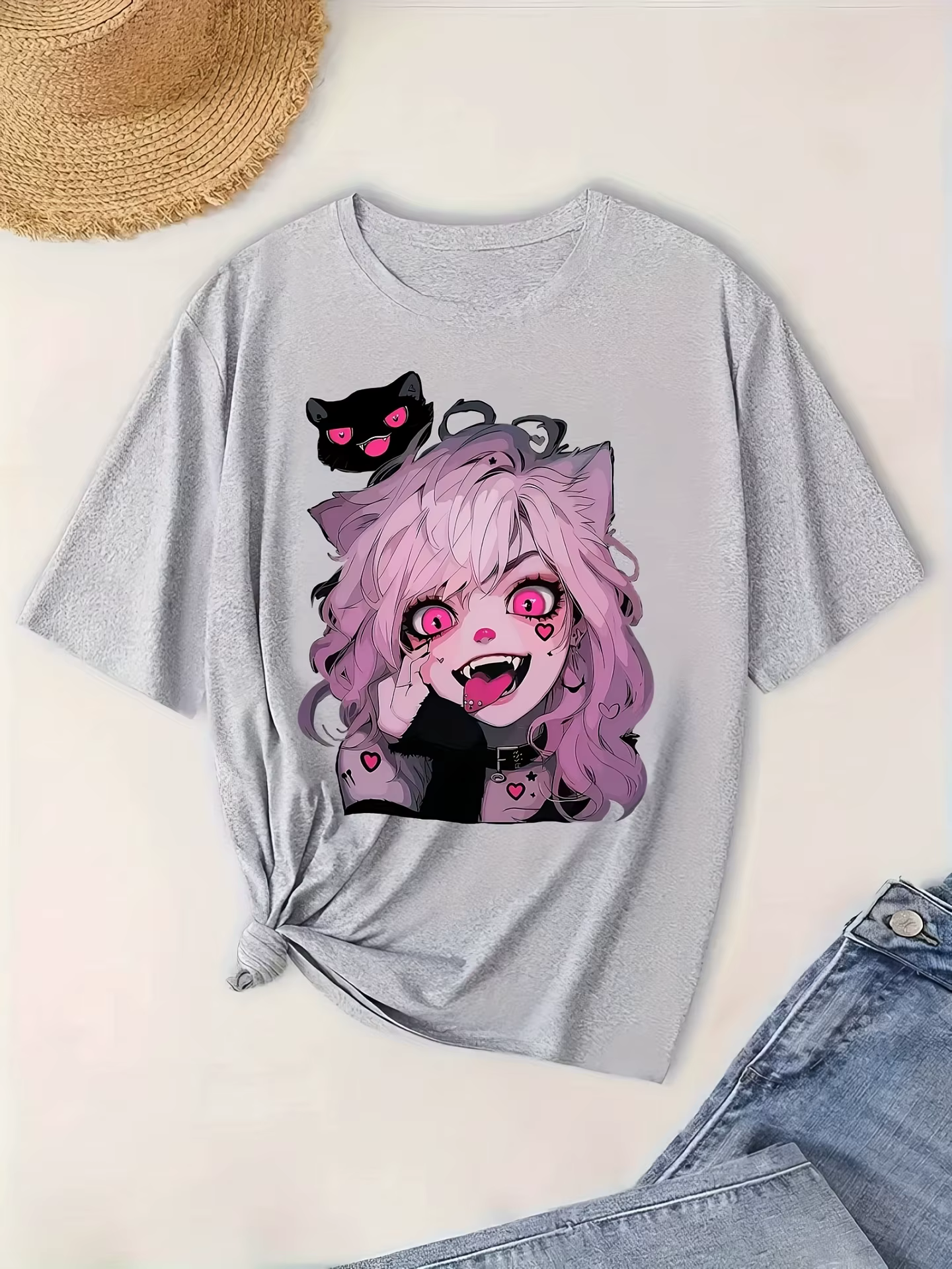 T-Shirt graphique chat mignon pour femmes