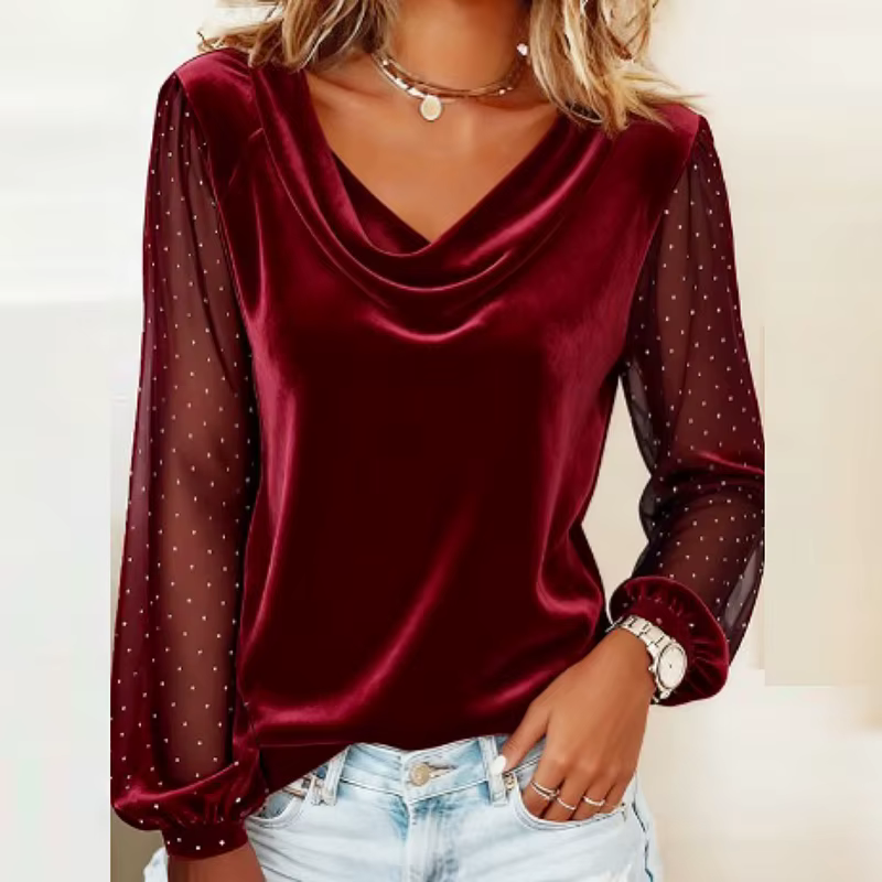 Femmes à manches longues col bénitier velours T-Shirt