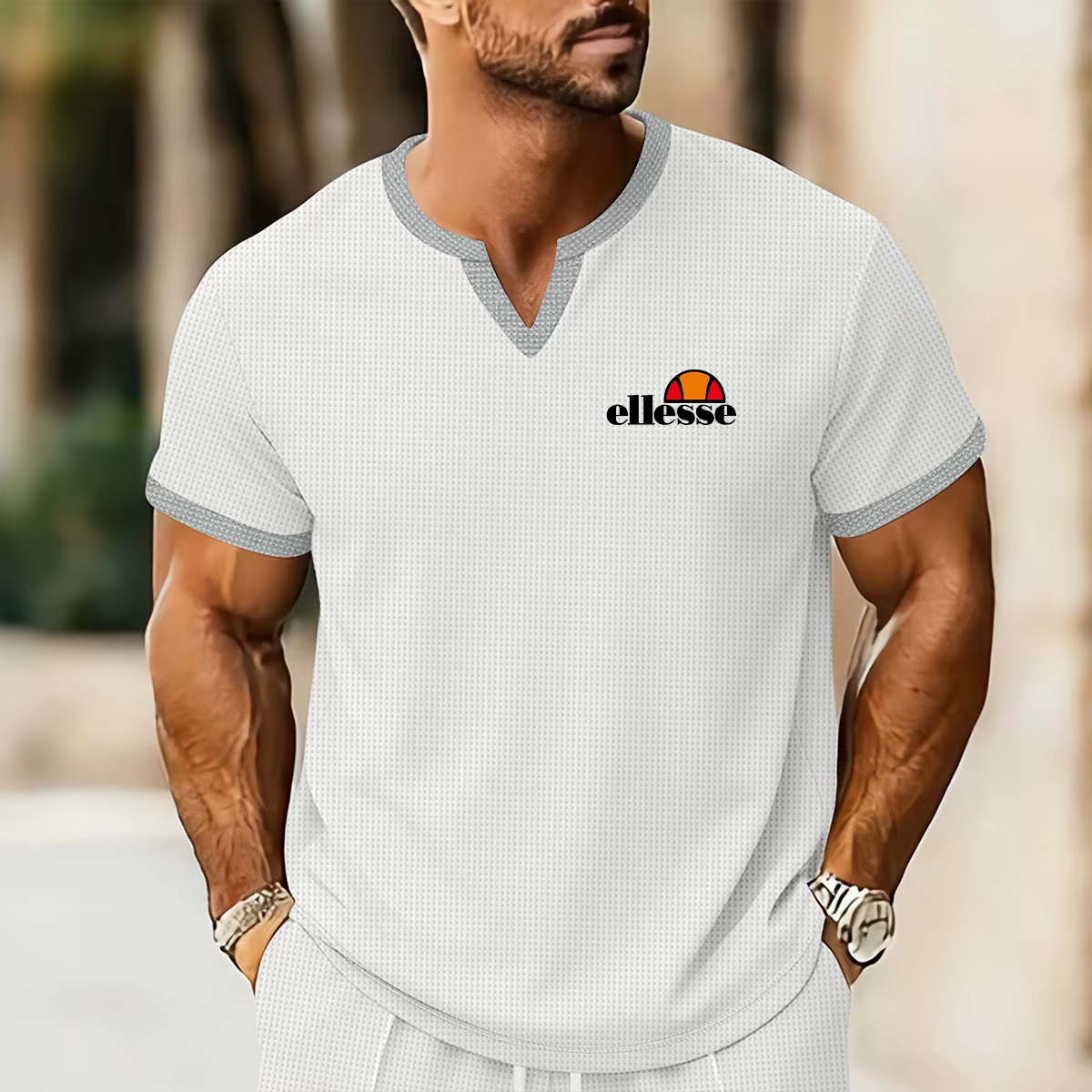 T-shirt ellesse pour homme de qualité supérieure : texture gaufrée douce pour la peau