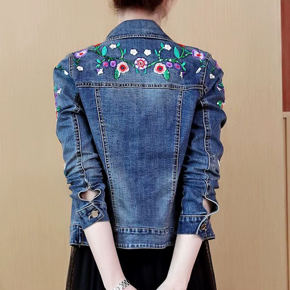 Veste en jean brodée femme courte 2025 printemps et automne nouvelle
