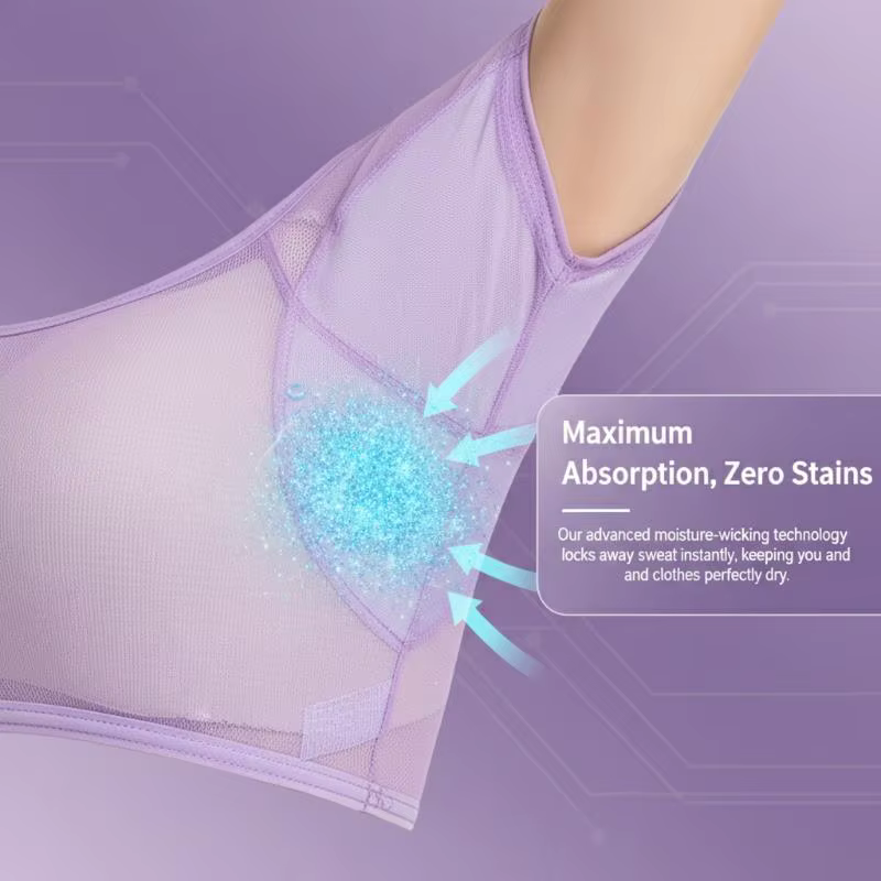 T-shirt en maille absorbant la transpiration pour femmes, avec coussinets transparents sous les aisselles, pour le travail quotidien, le sport et les activités de plein air, confortable