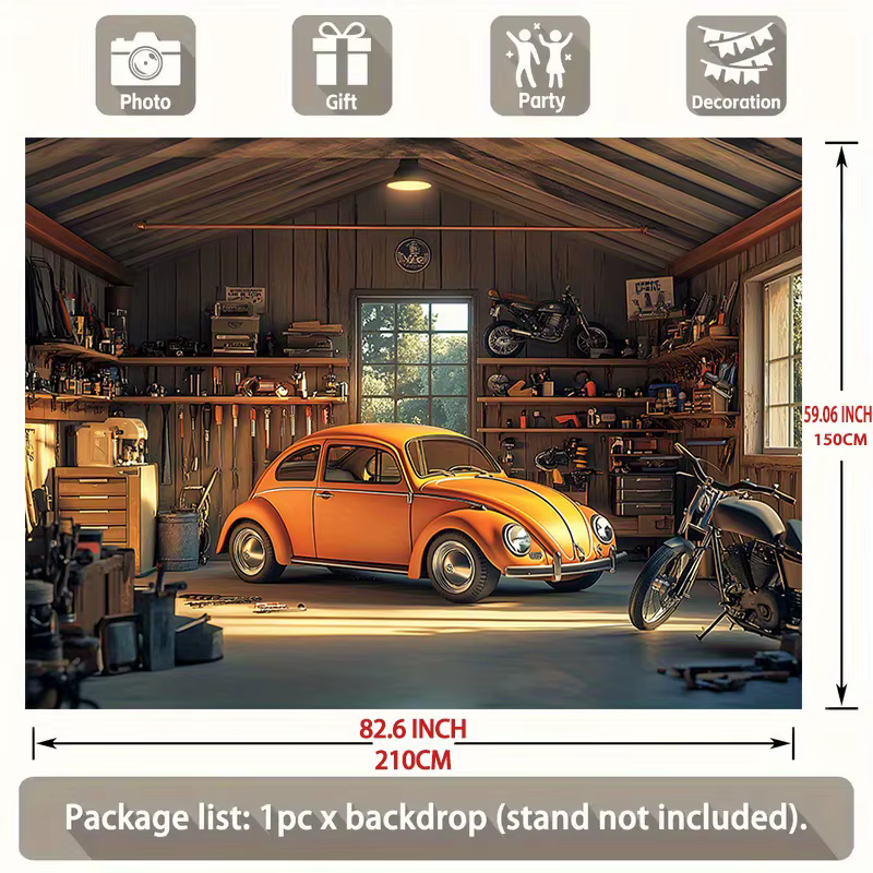 Un fond de garage lumineux avec des designs de voitures et de motos classiques - en matière polyester durable