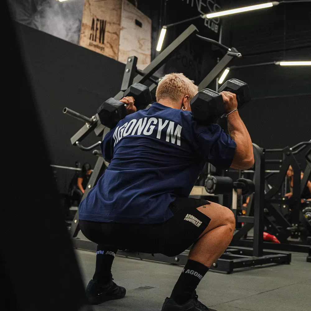 AGONGYM T-shirt Homme Oversize Imprimé Lettres en Coton Respirant pour Gym