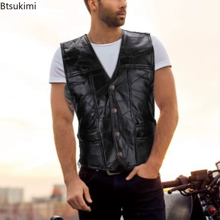 Gilets de motard en cuir de mouton pour hommes
