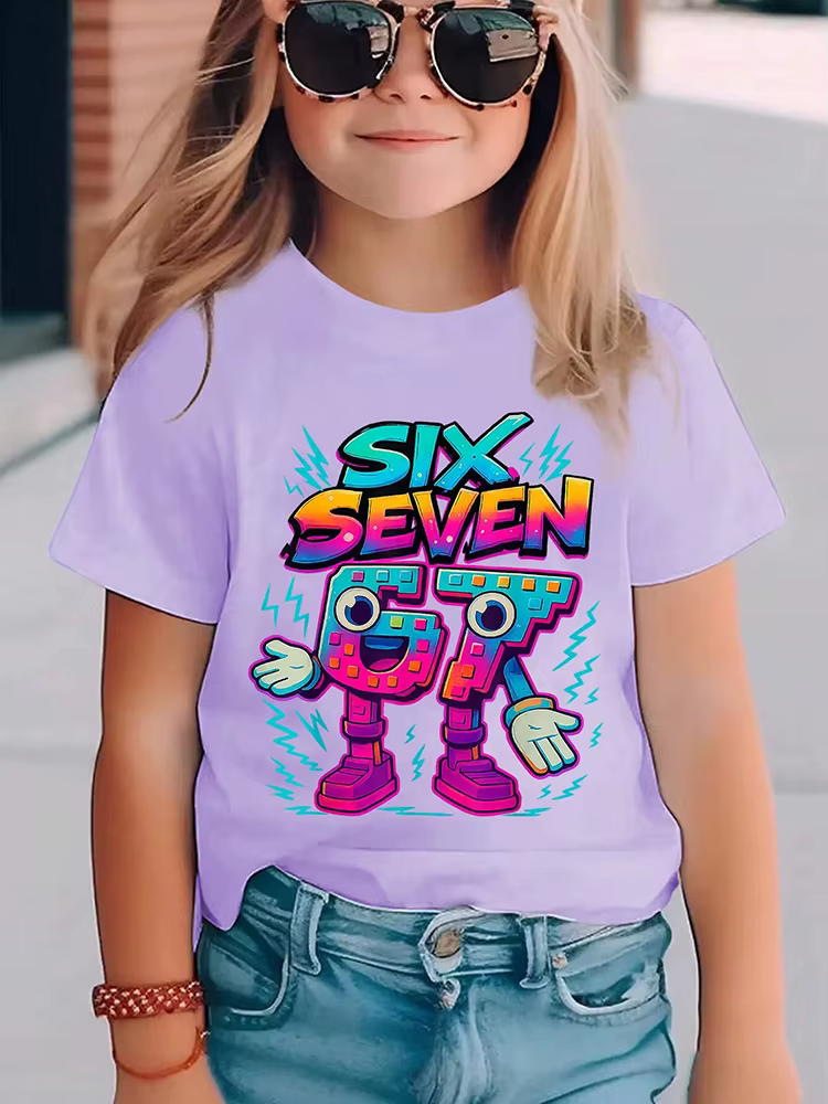 T-shirt graphique pour enfants Neon SIX SEVEN numéro 67