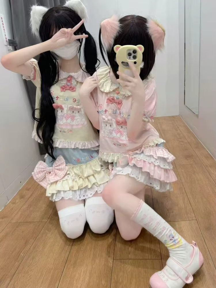 Japonais Kawaii t-shits femmes décontracté Y2K haut court doux Lolita t-shirts conception pour filles vêtements à
