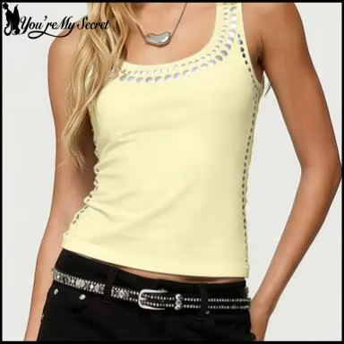[You're My Secret] Débardeur Noir Femme Tendance Style Punk avec Rivets