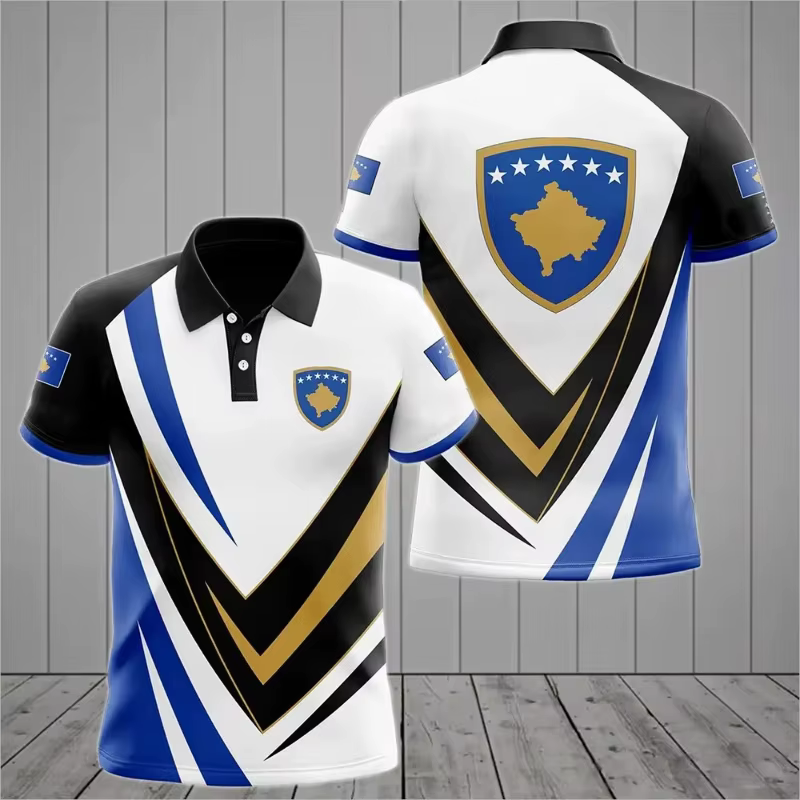 Polo graphique drapeau national du Kosovo pour hommes et femmes