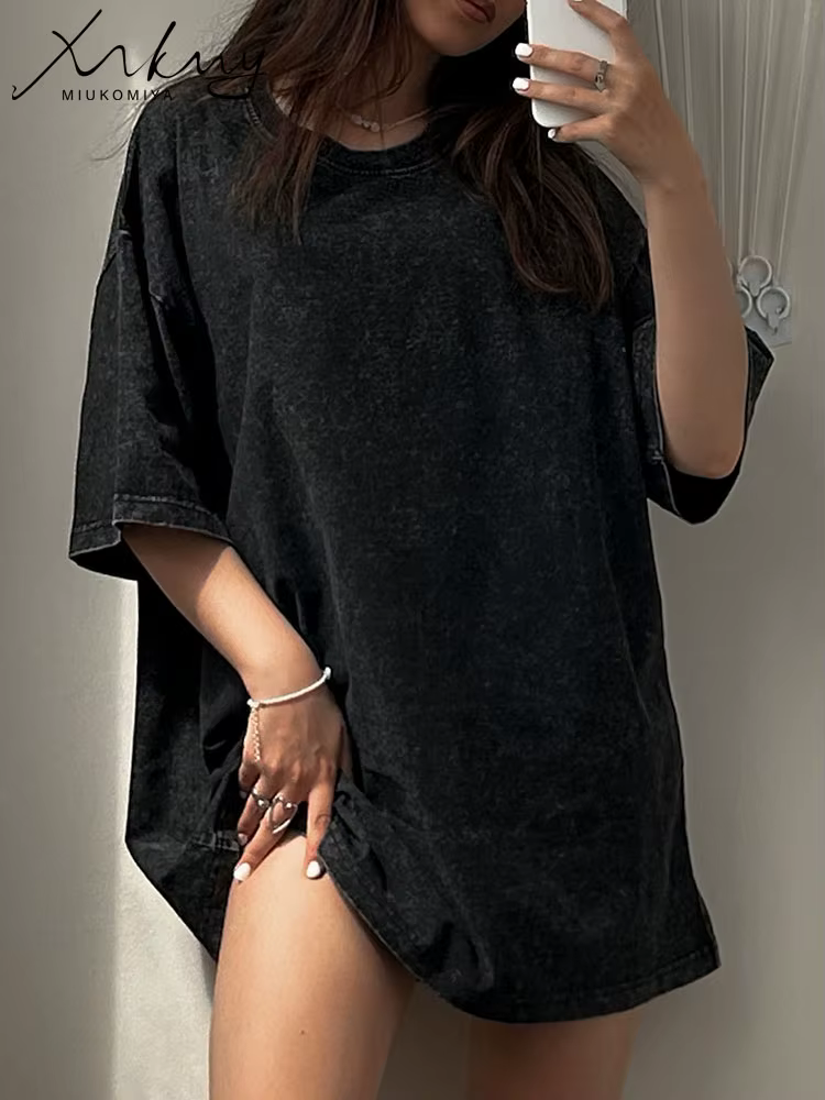 T-shirt surdimensionné en coton délavé pour femme