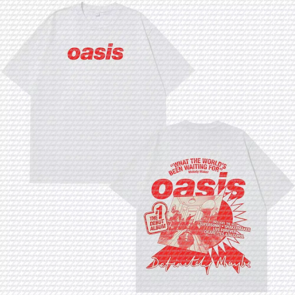 T-shirt blanc double face Oasis Definitely Maybe Album