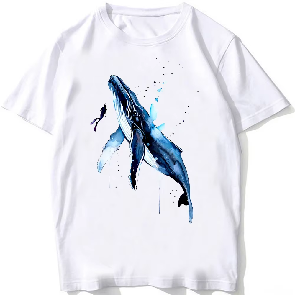 Super mignon tortue de mer baleine requin aquarelle T-Shirt unisexe hommes t-shirts été plage plongée blanc