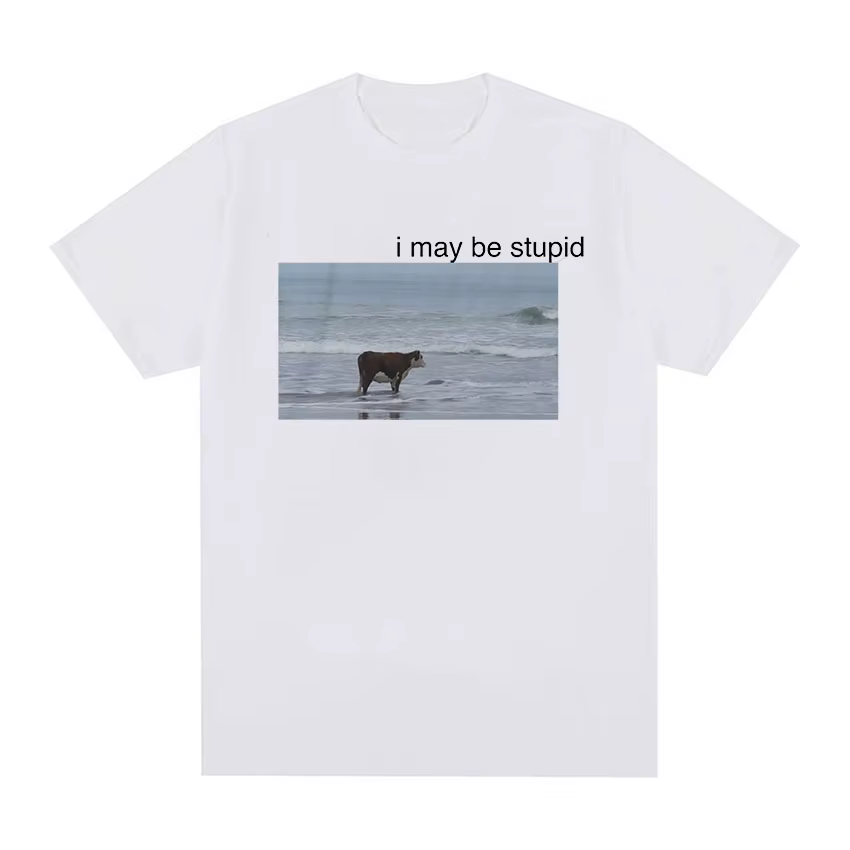 I May Be Stupid Cow on Beach Funny Meme T-shirt pour hommes