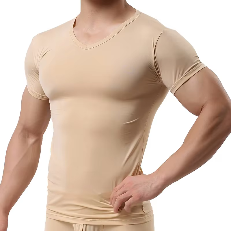 Ice InjT-Maillot de corps en nylon à manches courtes et col en V pour homme