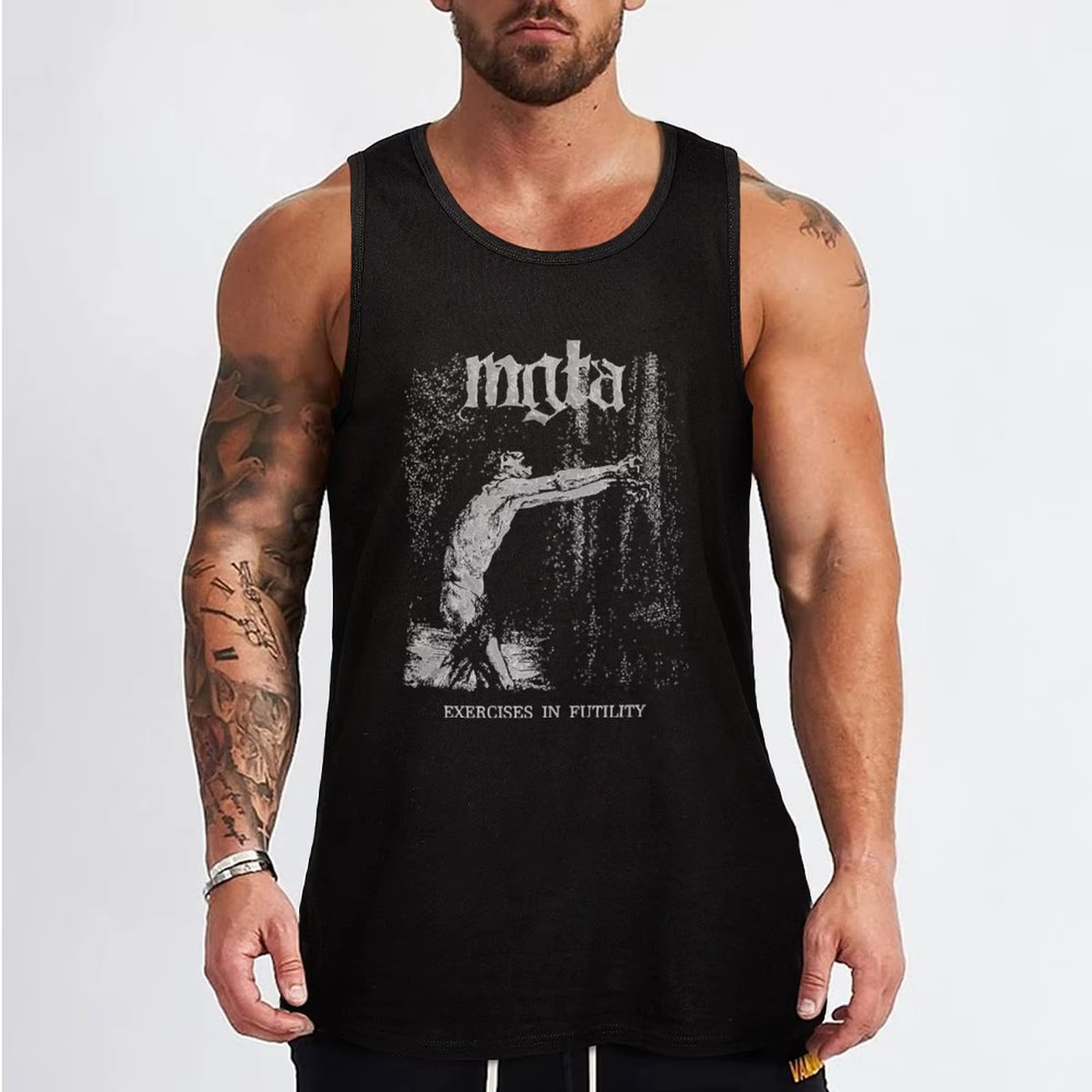 T-shirt de sport pour hommes, haut en métal noir, vêtements d'été