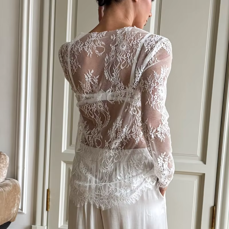 Tsiisd Sexy dentelle transparent chemise haute pour les femmes pure élégance lâche déplacements mode Streetwear pull 2026 Y2k haut femme