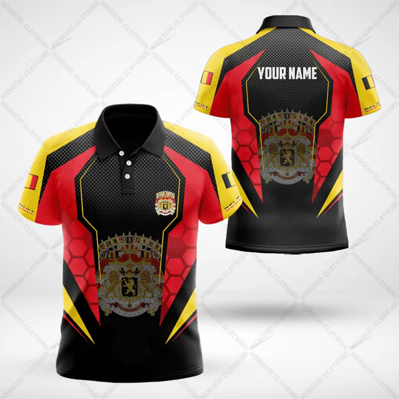Polo personnalisé avec drapeau belge et motif flamboyant