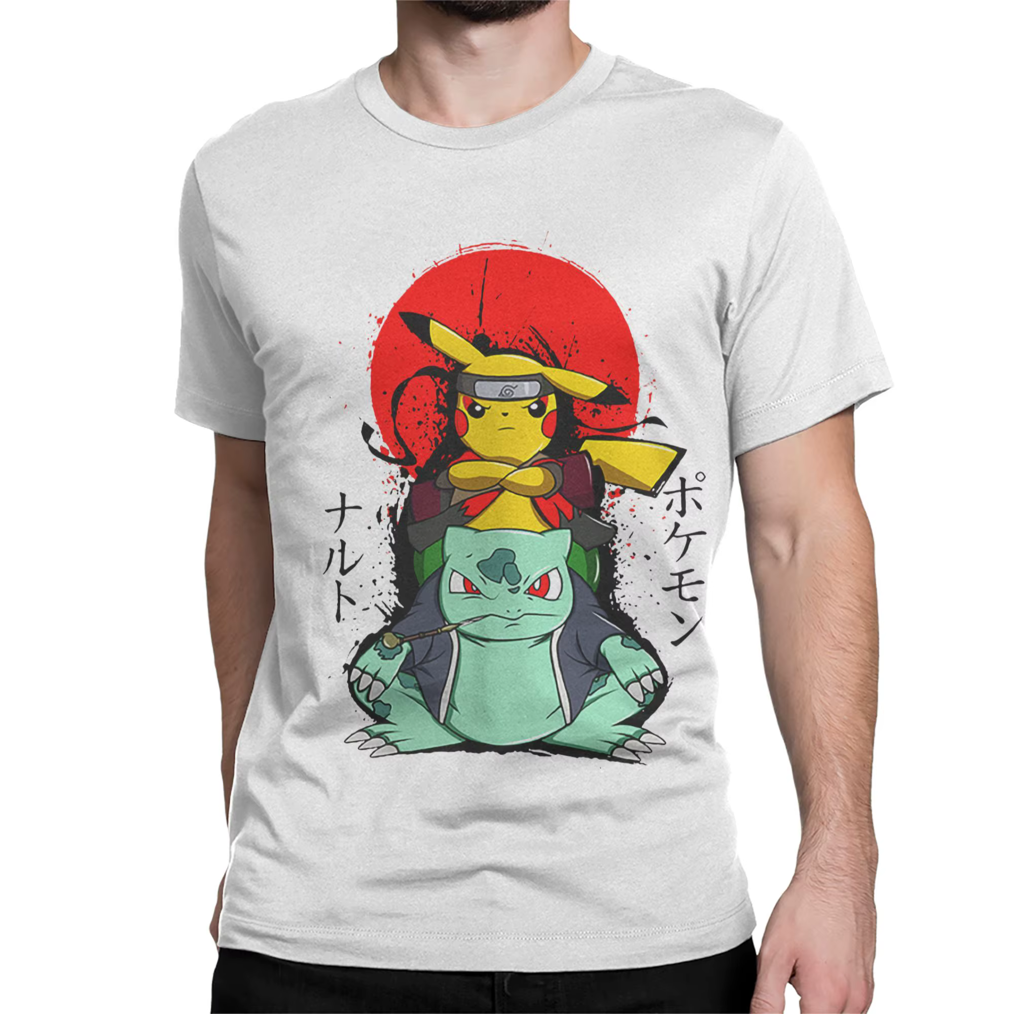 T-Shirt pour hommes et femmes, Pikuto Pikachu & Bulbasaur Narutoes Pokemon, Anime japonais, en coton, col rond, pour anniversaire
