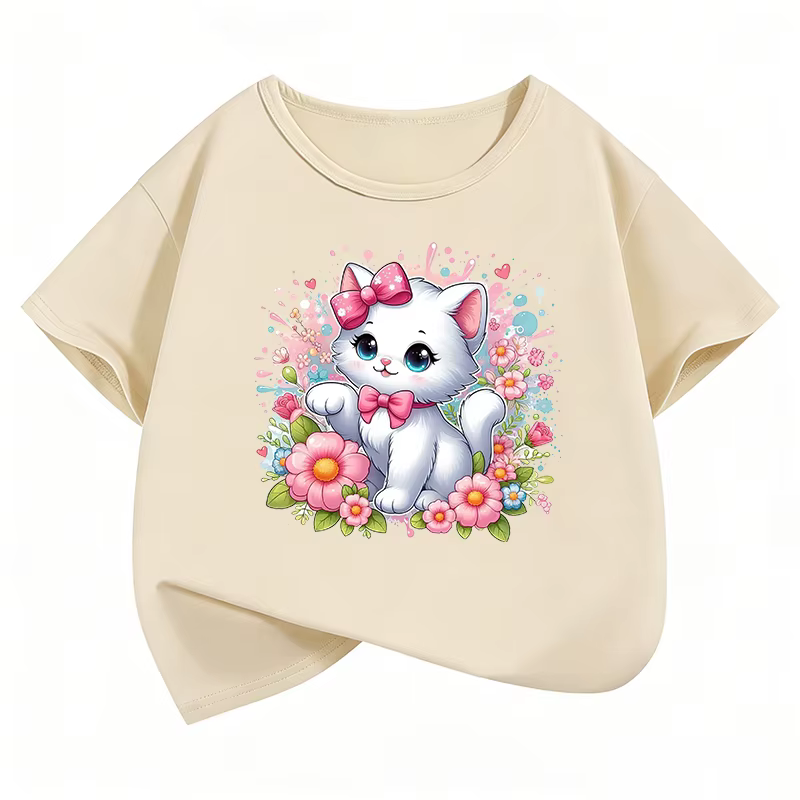 T-shirt imprimé chat avec nœud Kawaii