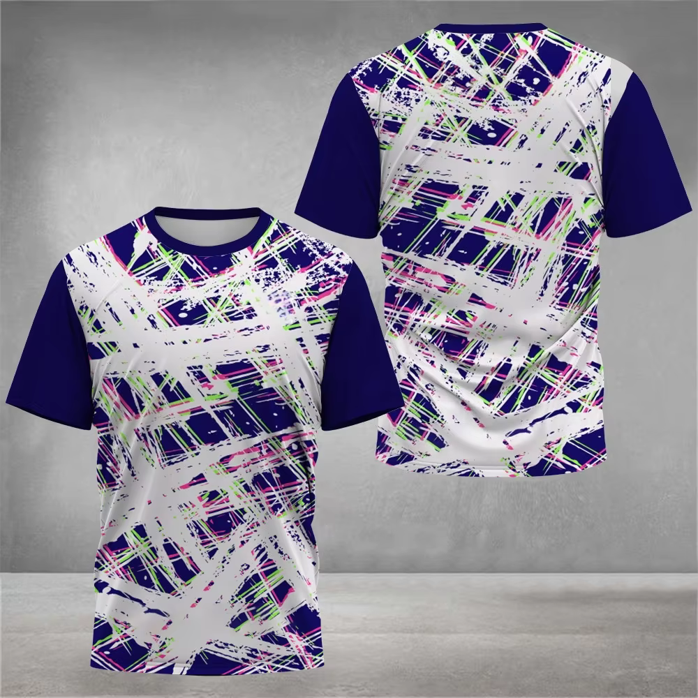T-shirt pour homme à imprimé tie-dye 3D tendance, séchage rapide, manches courtes, pour le tennis et les sports de plein air, décontracté, respirant, coupe ample