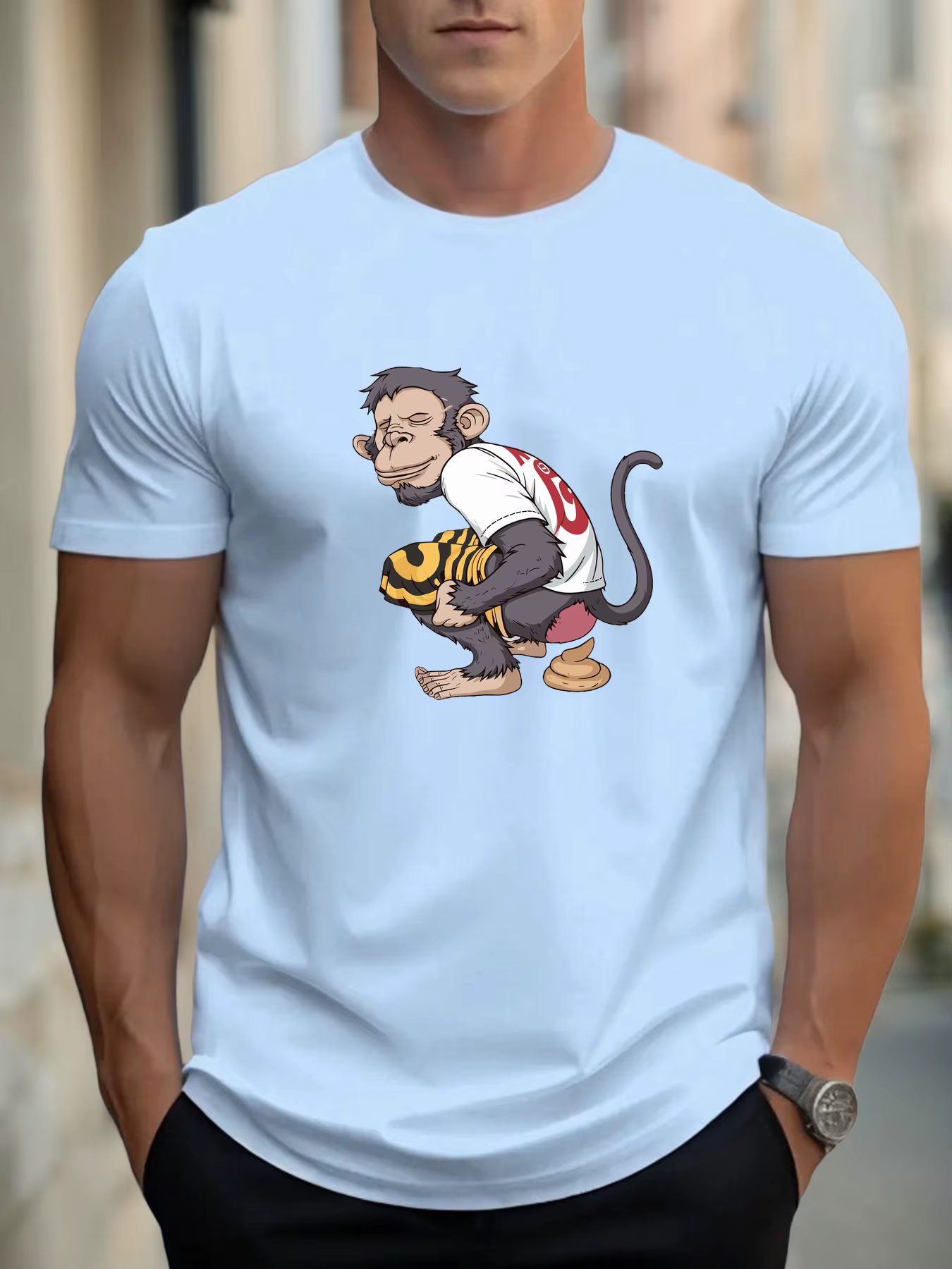 T-shirt pour hommes singe toilette 100 % coton impression graphique été col rond
