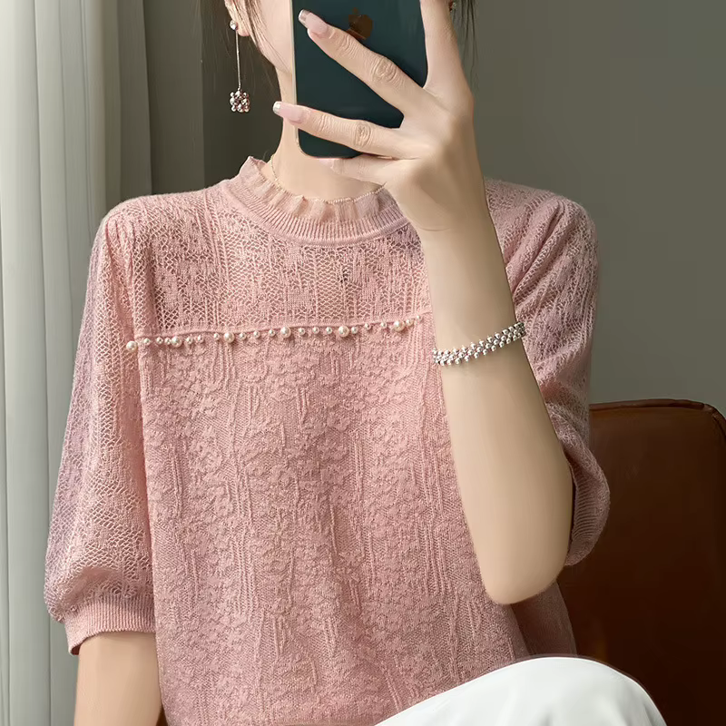 T-shirt en dentelle française pour femme