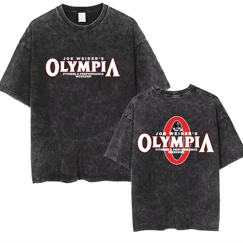 T-shirt graphique vintage délavé Olympia Gym pour homme 2026