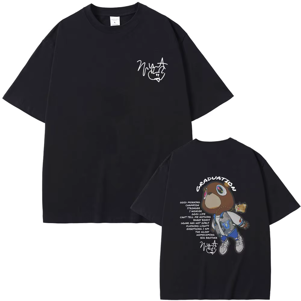 Rappeur Kanye West Graduation Double face graphique T-shirt hommes femmes Hip Hop surdimensionné col rond
