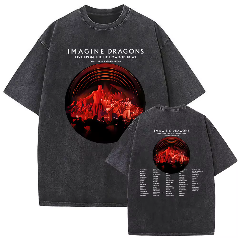 Rock Band Imagine Dragons Loom World Tour 2025 lavé Vintage T-shirt hommes femmes gothique surdimensionné t-shirts