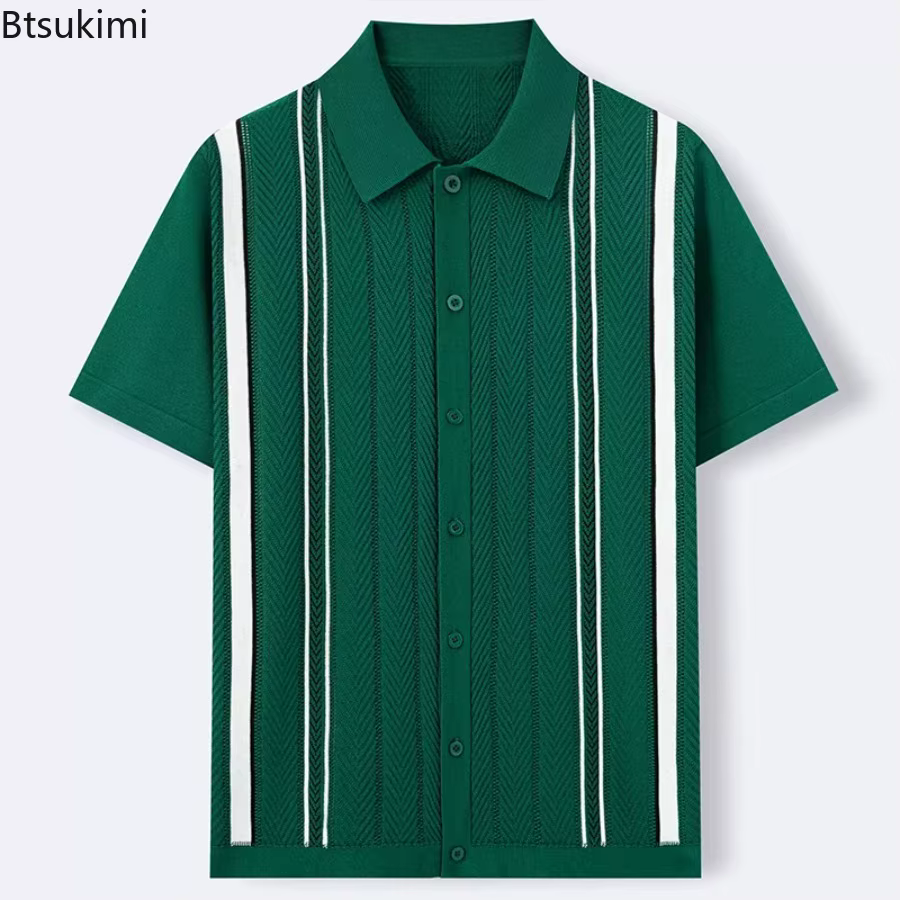 Chemises polo en tricot rayées rétro pour hommes