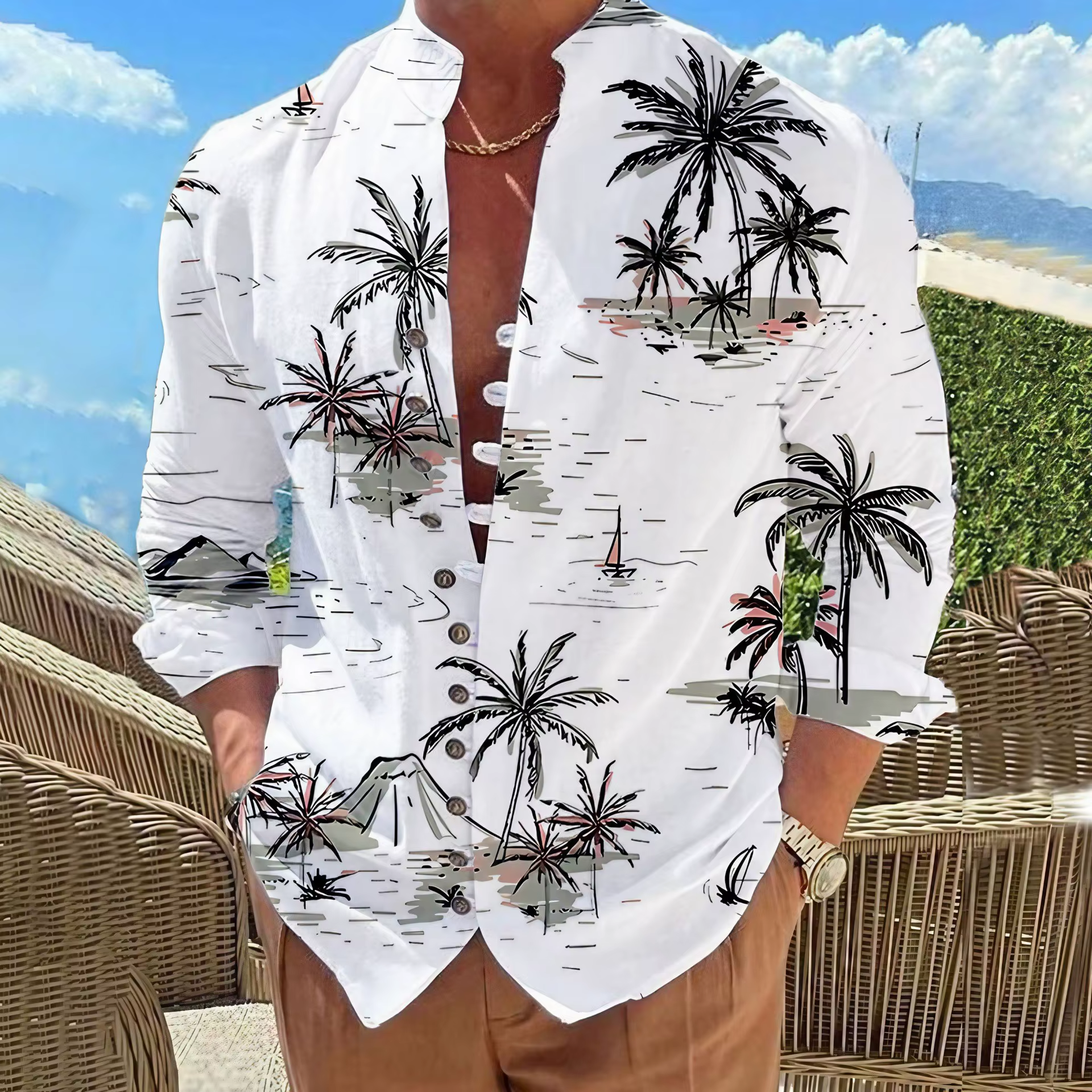 Chemise à imprimé graphique floral pour hommes