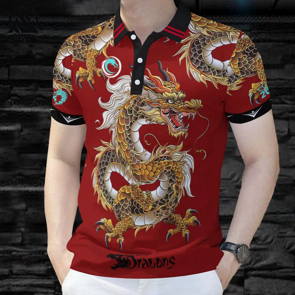 Polo imprimé motif Dragon de Style chinois