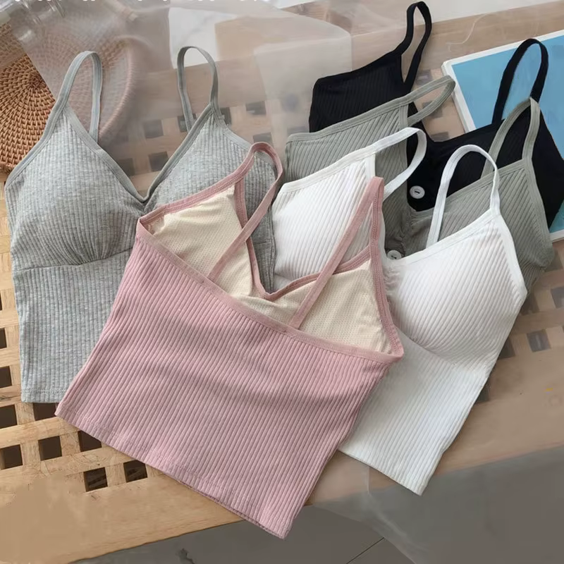 Femmes tricoté débardeur sangle gilet femme tricot haut court poitrine enveloppement pur sous-vêtements en coton Camisoles