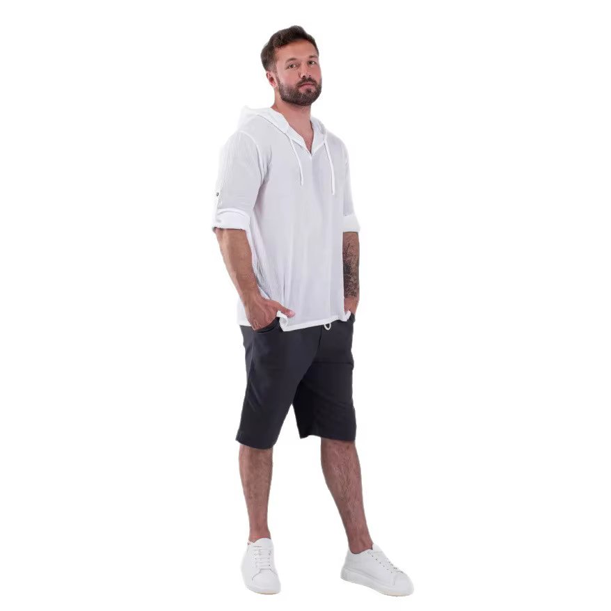 Nouvelle Chemise Homme 2026 à Capuche en Coton et Lin